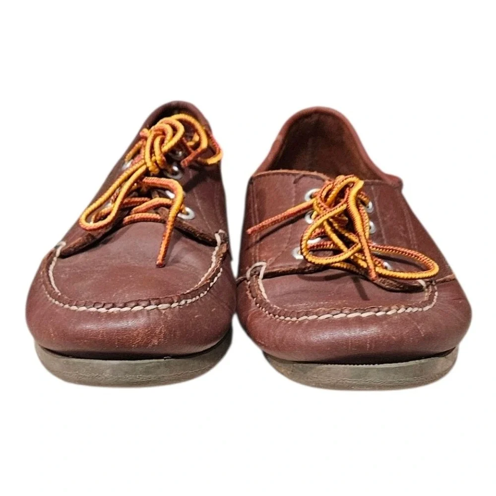 LL Bean Mens Brown Leather Boat Shoes Moc Toe Loafers 8 EE Wide Dress Casual